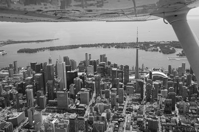 High angle view of city buildings