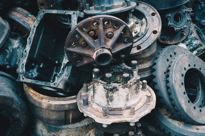 Close-up of old rusty metallic gears