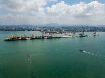 High angle view of sea against sky