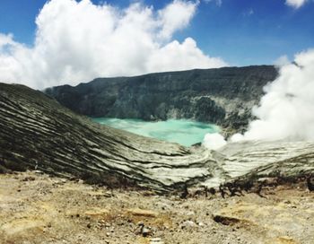 Panoramic view of volcanic landscape against sky