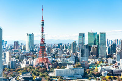 Tokyo tower amidst cityscape