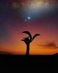 Silhouette person standing on field against sky at night