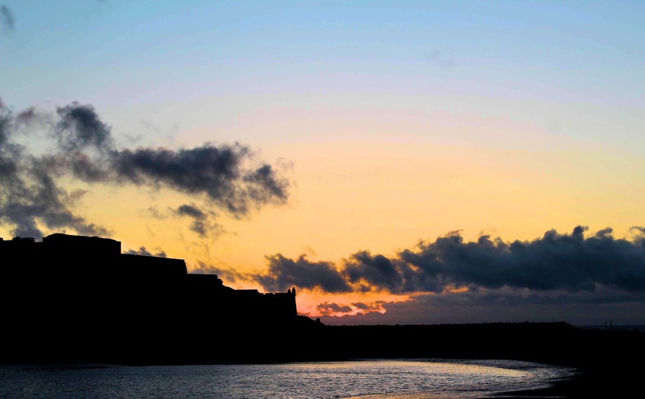 SCENIC VIEW OF SEA AGAINST ORANGE SKY