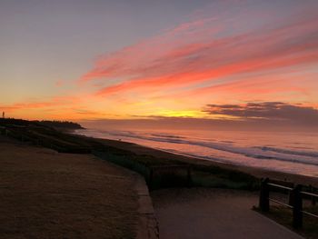 Scenic view of beach against sky during sunset