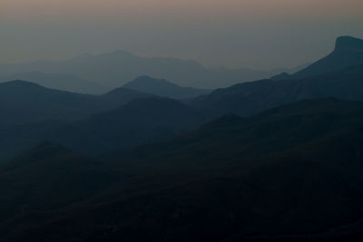 Scenic view of mountains against sky during sunset