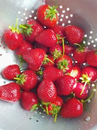 High angle view of strawberries in bowl