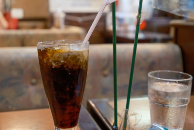 Close-up of an iced coffee on table