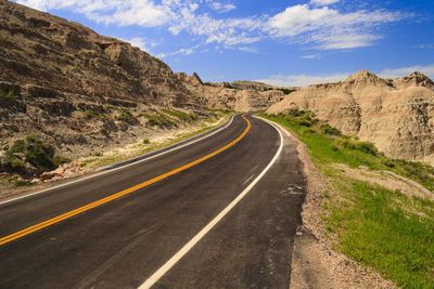 Empty road leading towards mountains