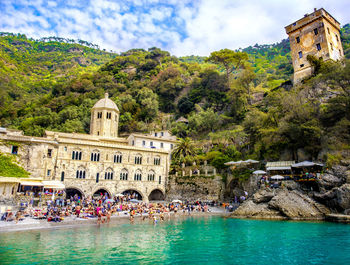 San fruttuoso abbey genova liguria worship place and small beach portofino and camogli reachable sea