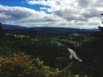 High angle view of landscape against cloudy sky