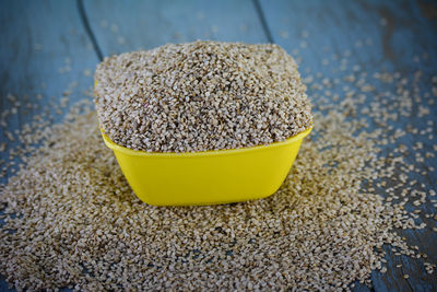 Close-up of yellow food on table