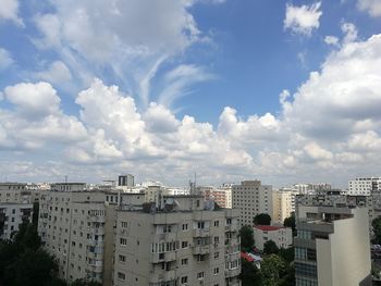 High angle view of buildings against sky