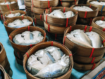 High angle view of fish for sale at market