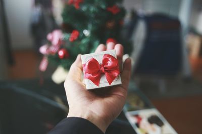Cropped image of man holding christmas present