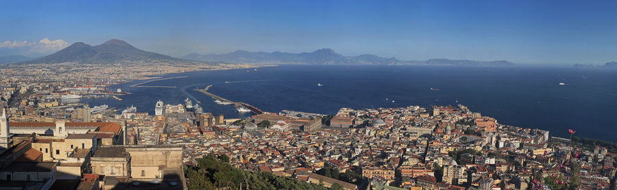 Panorama of the seaside part of naples and the gulf of naples