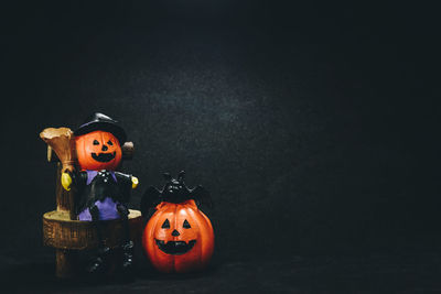 View of pumpkins against black background