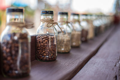 Close-up of drink in glass jar on table