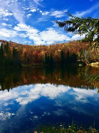 Reflection of trees in lake against sky