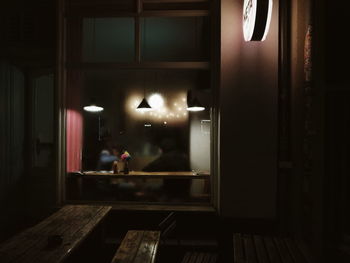 Illuminated restaurant at night