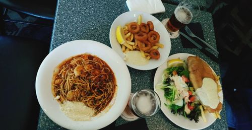 High angle view of breakfast served on table