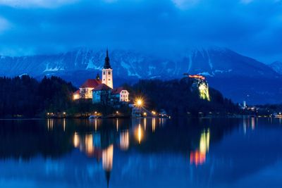 View of the bled castle and bled lake cathedral .....