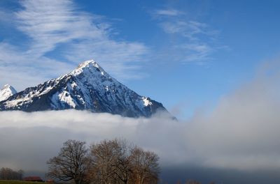 Scenic view of snowcapped mountains against sky