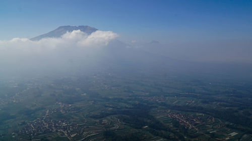 High angle view of mountains against sky