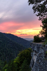 Scenic view of mountains against sky during sunset