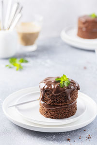 Close-up of cake in plate on table