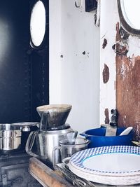 High angle view of people on table in kitchen