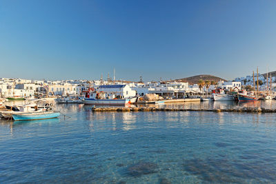 View of harbor in city