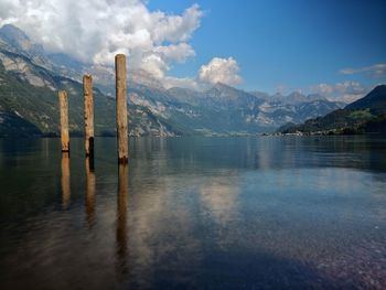 Scenic view of lake against sky