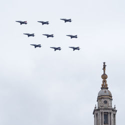 9 hawk t2 fighter planes during the raf 100 years flypast above st paul's cathedral in london