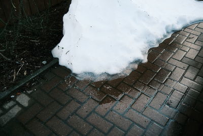 High angle view of wet snow covered field