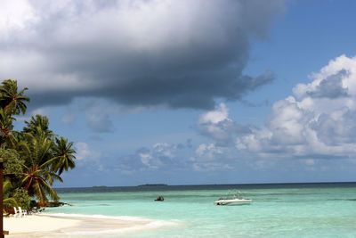 Scenic view of sea against cloudy sky