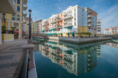 Venice like qanat quartier at the pearl in doha, qatar, middle east.