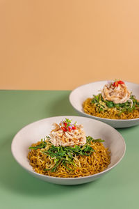 Close-up of meal served on table