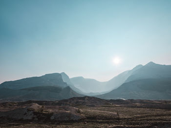 Scenic view of mountains against clear sky