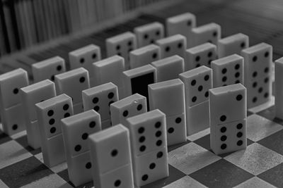 High angle view of dominoes on table