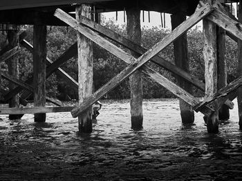 Water drops on bridge over river