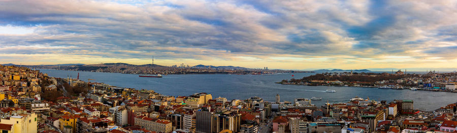 High angle view of city at waterfront