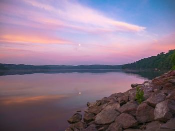 Scenic view of lake against sky during sunset