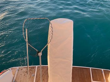 High angle view of ship sailing in sea