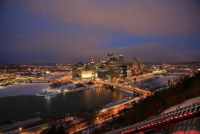 Aerial view of city at night