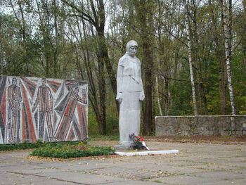 Statue amidst trees in forest