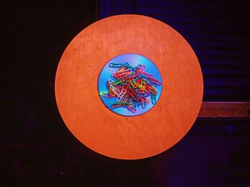 High angle view of painting on blue table