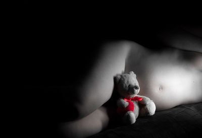 Close-up of stuffed toy in the dark