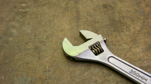 High angle view of shoes on wood