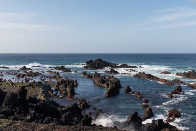 Scenic view of sea against clear sky