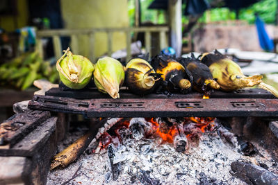 Close-up of fruits on barbecue grill